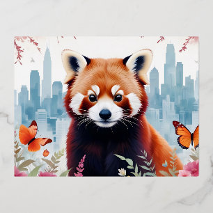 Carte Postale De Vacances En Aluminium Red Panda Vintage Animal Nature Forêt Ville Art