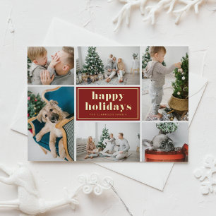 Carte Postale De Vacances En Aluminium Red Retro Happy Holidays Photo Collage