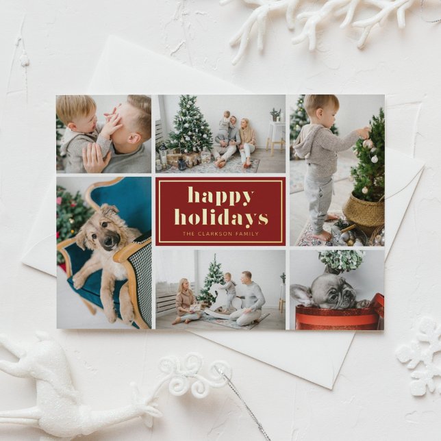 Carte Postale De Vacances En Aluminium Red Retro Happy Holidays Photo Collage (Créateur téléchargé)