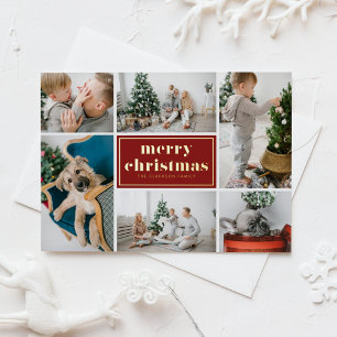 Carte Postale De Vacances En Aluminium Red Retro Joyeux Noël Photo Collage