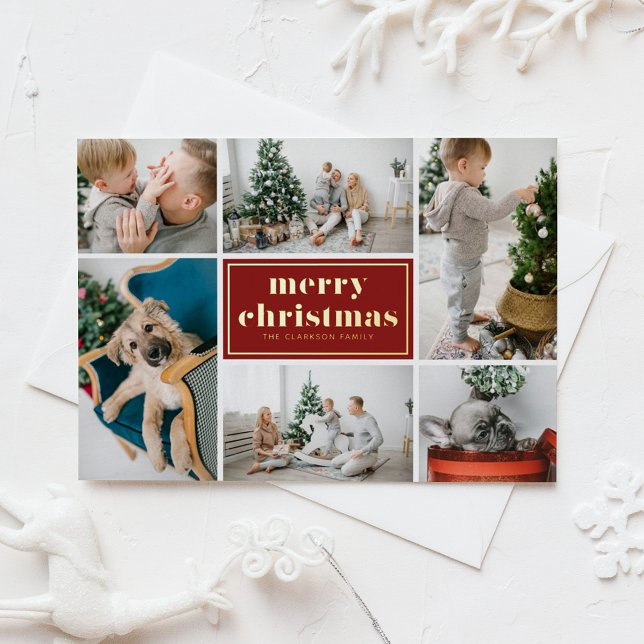 Carte Postale De Vacances En Aluminium Red Retro Joyeux Noël Photo Collage (Créateur téléchargé)