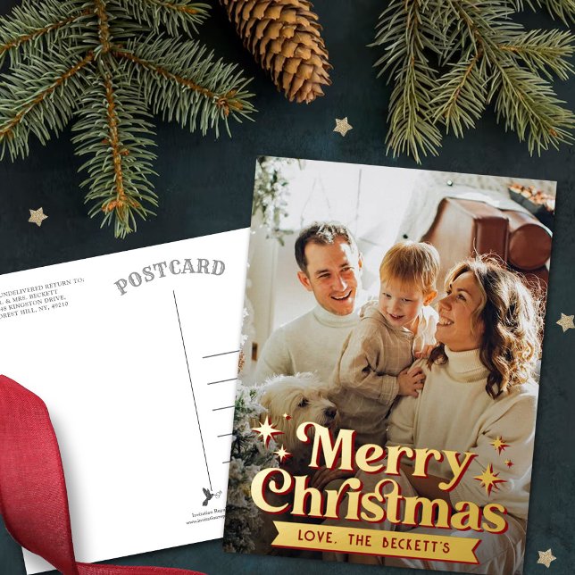 Carte Postale De Vacances En Aluminium Retro Super Joyeux Noël Photo Real (Créateur téléchargé)