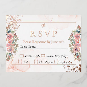 Carte Postale De Vacances En Aluminium Rose moderne feuille d'or mariage rsvp