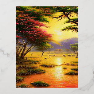 Carte Postale De Vacances En Aluminium Safari, couchers de soleil africains et animaux sa