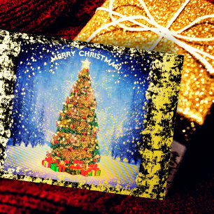 Carte Postale De Vacances En Aluminium Sapin de Noël brillant