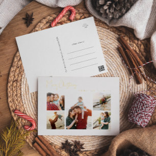 Carte Postale De Vacances En Aluminium Script de Noël moderne Cinq Photo Gold Foil Vacanc