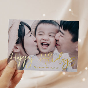 Carte Postale De Vacances En Aluminium Script moderne Happy Holidays Photo