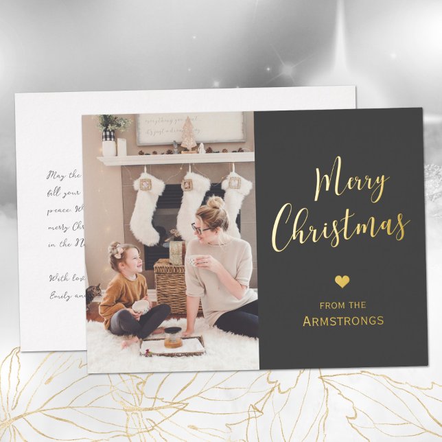 Carte Postale De Vacances En Aluminium Script moderne Joyeux Noël (Modern Script Merry Christmas Foil Holiday Postcard ©Susanne Sachers - Sunny Mind Design )