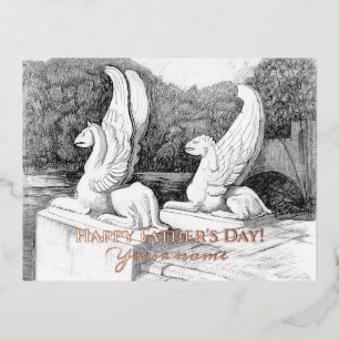 Carte Postale De Vacances En Aluminium Sculpture de griffons monochrome
