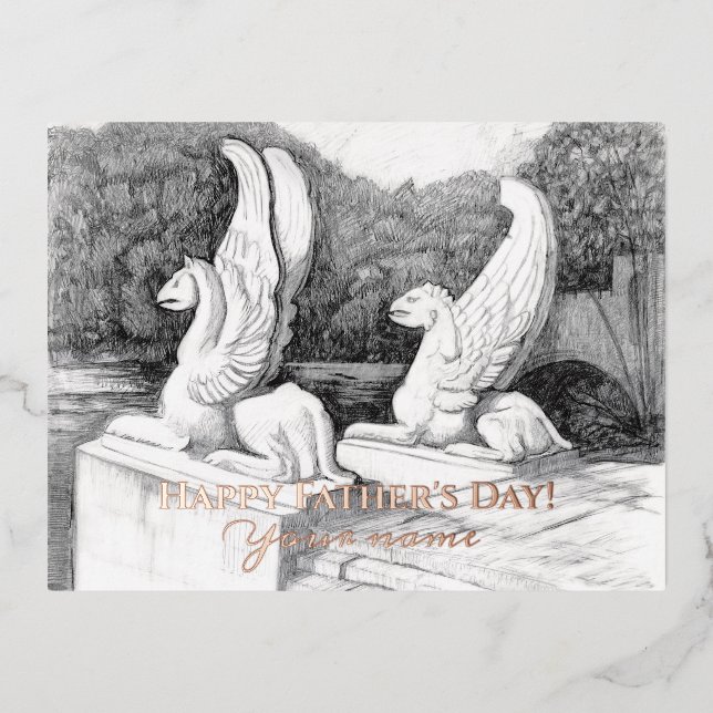 Carte Postale De Vacances En Aluminium Sculpture de griffons monochrome (Recto)