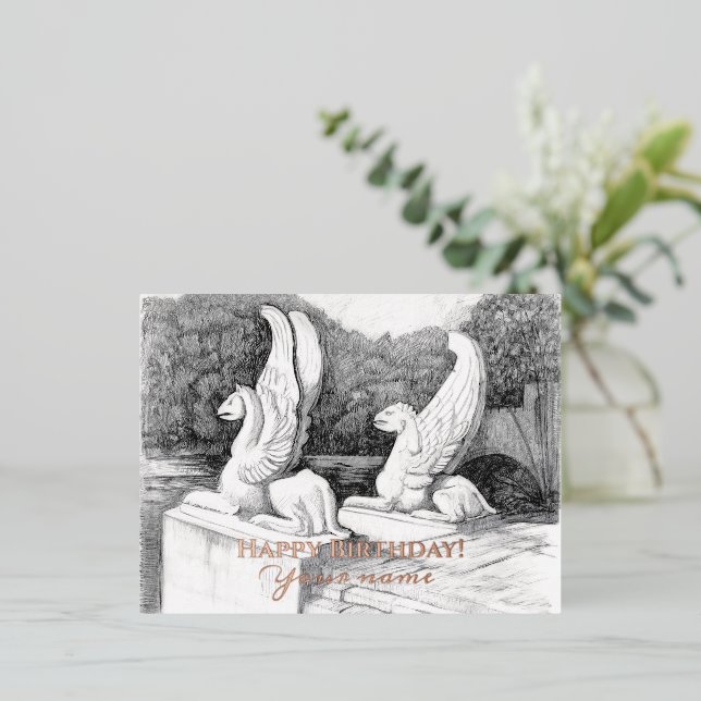 Carte Postale De Vacances En Aluminium Sculpture Griffins monochrome (Debout devant)