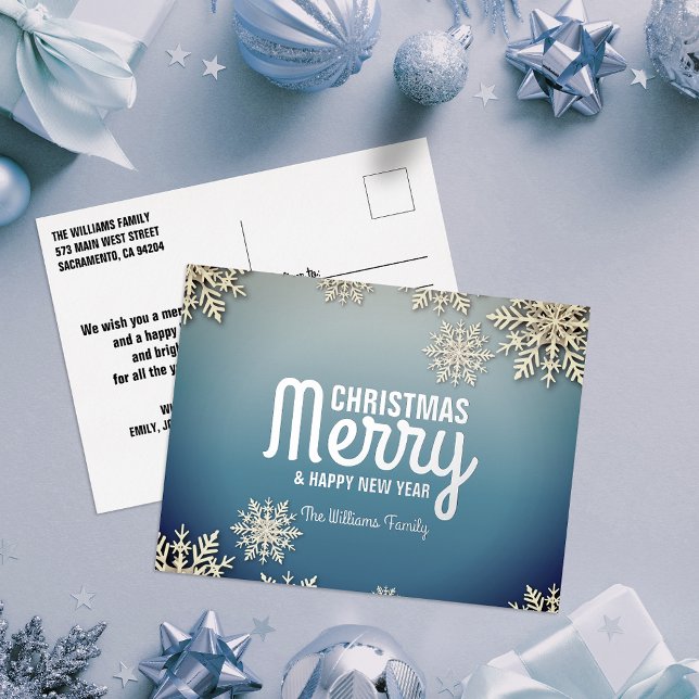 Carte Postale De Vacances En Aluminium Serene Blue White Winter Wonderland Noël (Créateur téléchargé)