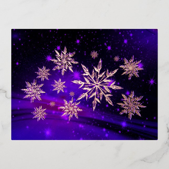 Carte Postale De Vacances En Aluminium Snowflake hiver rose et violet (Recto)