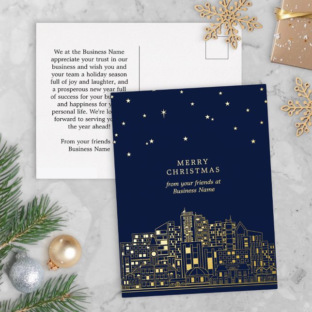 Carte Postale De Vacances En Aluminium Starlit City Elegant Entreprise Joyeux Noël (Créateur téléchargé)