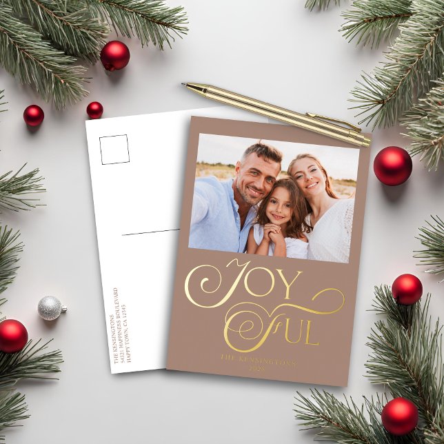 Carte Postale De Vacances En Aluminium Taupe moderne Joyeux Noël Foil Photo (Créateur téléchargé)