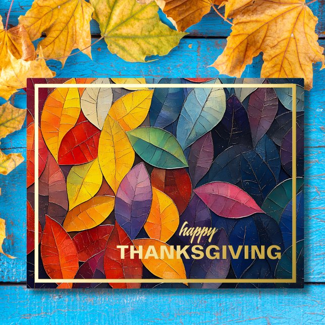 Carte Postale De Vacances En Aluminium Téméraire Feuilles d'automne Thanksgiving (Bold abstract leaves and golden accents bring a modern touch to Thanksgiving greetings.)