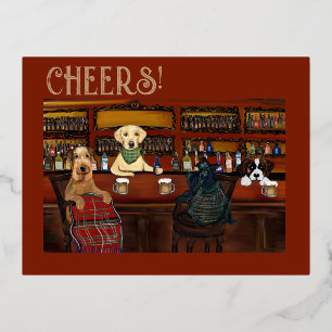 CARTE POSTALE DE VACANCES EN ALUMINIUM TERRIER AIREDALE & AMIS      