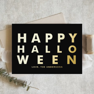 Carte Postale De Vacances En Aluminium Typographie moderne audacieuse Black Happy Hallowe