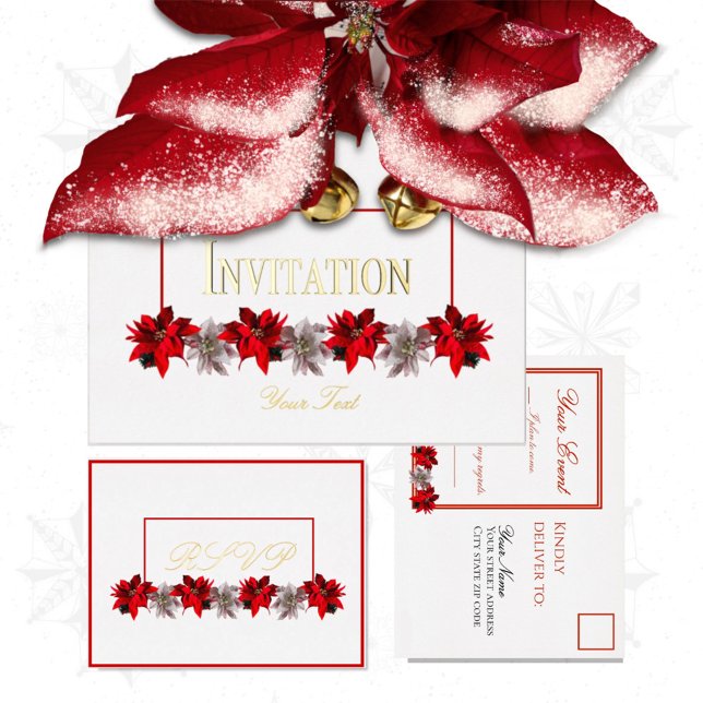 Carte Postale De Vacances En Aluminium White With Red Poinsettias Response Postcard (Créateur téléchargé)