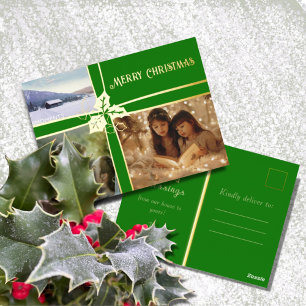 Carte postale de vacances Holly et Ivy Green Ribbo