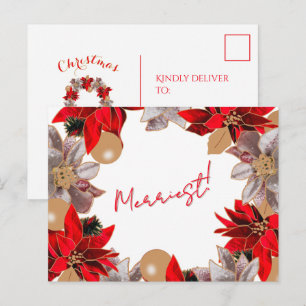 Carte postale de vacances Poinsettia Gold & Red Mi