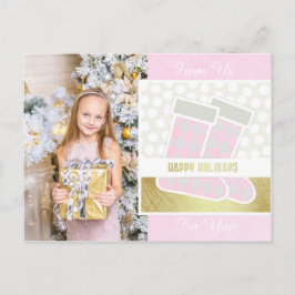 Carte postale de vacances rose et or heureux