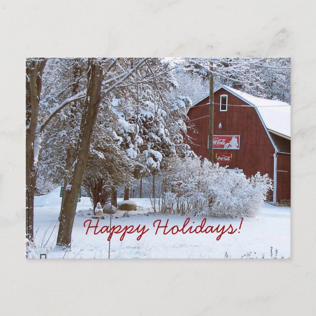 Carte postale de vacances Snowy Red Barn (Devant)