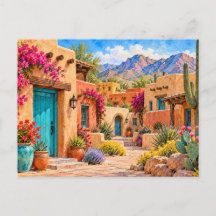 Carte postale de village adobe de Noël sud-ouest