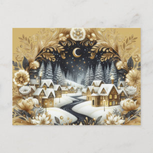 Carte postale de village hivernal or et noir