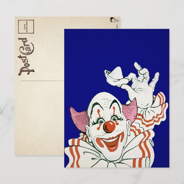 Carte postale de voeux clownesque vintage (Devant / Derrière)