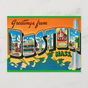 Carte postale de vœux colorée de Boston