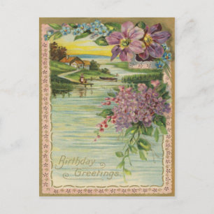 Carte postale de voeux d'anniversaire vintage