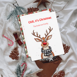Carte postale de voeux de Noël avec le renne amusa