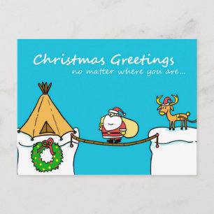 Carte postale de voeux de Noël père Noël et Reinde