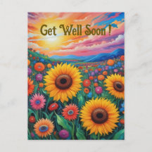 Carte postale de vœux de rétablissement Tournesols