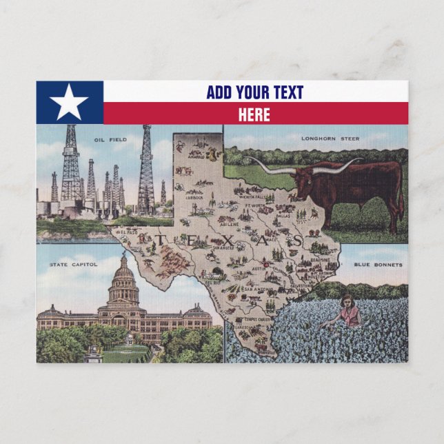 Carte postale de voeux du Texas - Plan d'état et v (Devant)