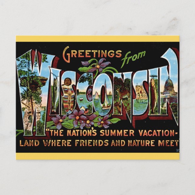 Carte postale de vœux vintage Wisconsin (Devant)