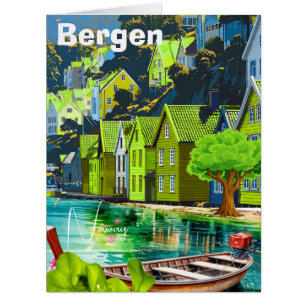 Carte postale de voyage à Bergen en Norvège, carte