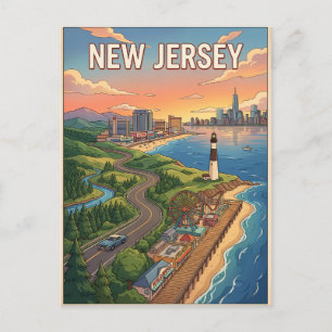 Carte postale de voyage d'anime vintage du New Jer