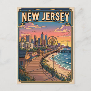 Carte postale de voyage d'anime vintage du New Jer