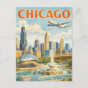 Carte postale de voyage de style vintage de Chicag