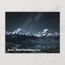 Carte postale de voyage du parc national Aoraki /