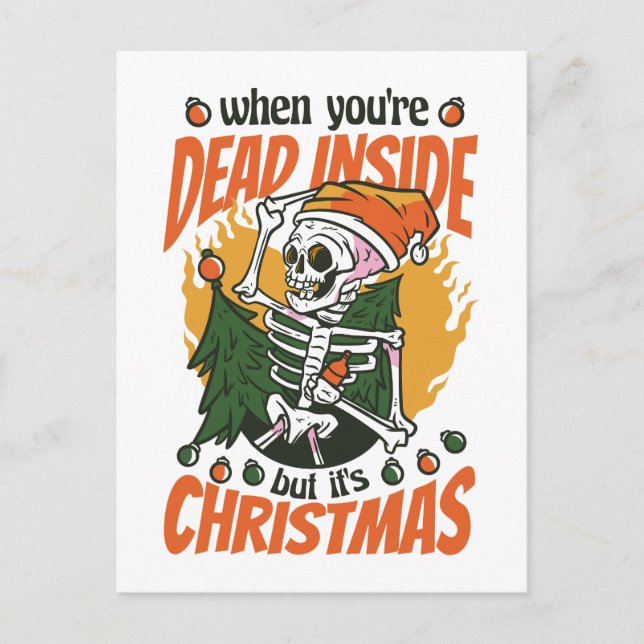 Carte Postale Dead Inside Mais c'est Noël Squelette (Devant)