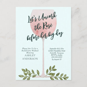 Carte Postale Déboucher le vin rosé Aquarelle Bachelorette Party