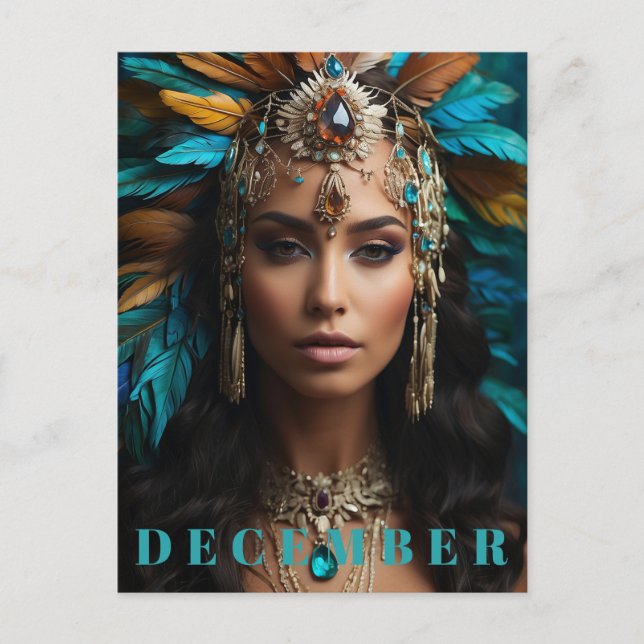 Carte Postale *~* DÉCEMBRE Boho Headdress Turquoise Zircon AP53 (Devant)