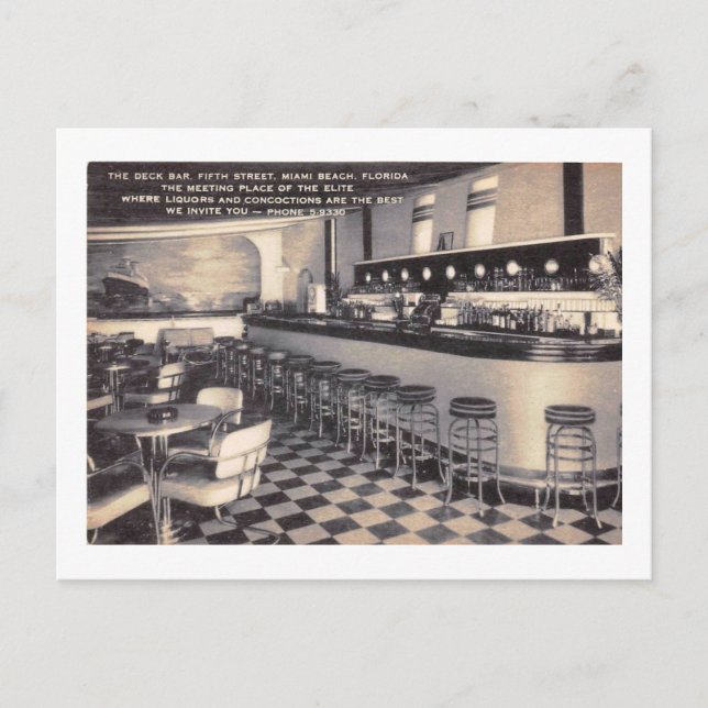 Carte Postale Deck Bar, Miami Beach, Floride Vintage (Devant)