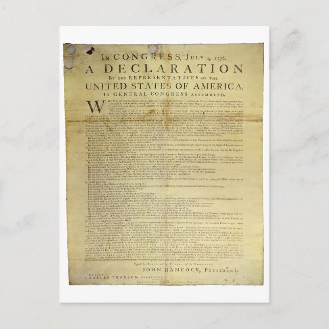 Carte Postale Déclaration d'indépendance Dunlap Broadside 1774 (Devant)
