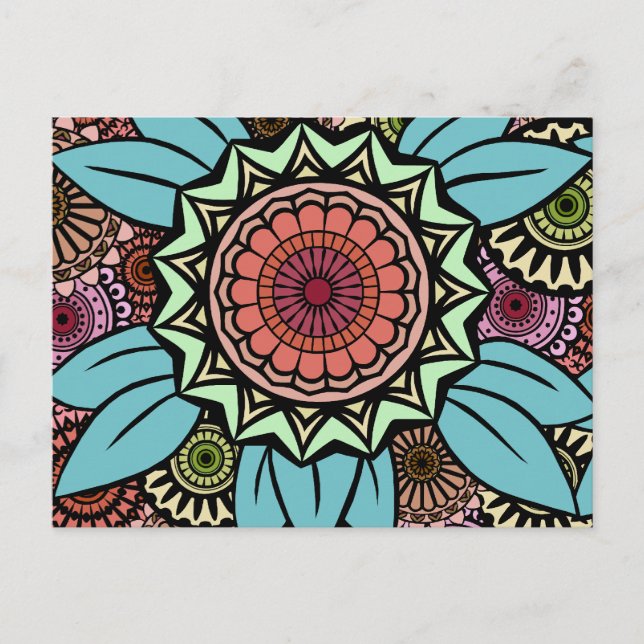 Carte Postale Déco Fandango en Turquoise et Orange (Devant)