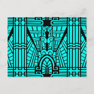 Carte Postale Déco Motif architecturale, turquoise et noire