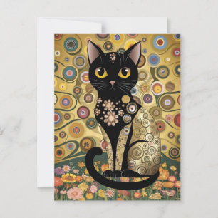 Carte Postale Décor doré Gustav Klimt Style Chat Noir Art
